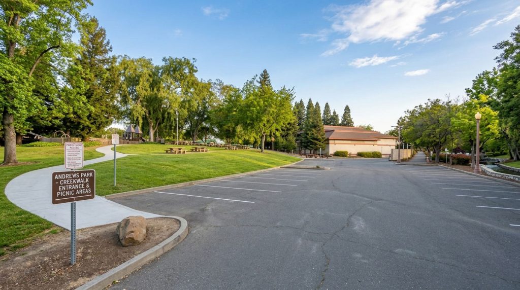 Andrews Park in Vacaville with walking paths and green spaces
