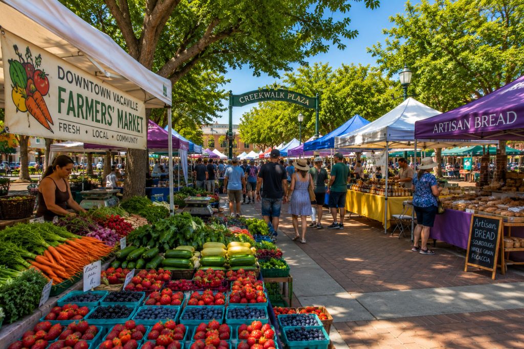 Downtown Vacaville Farmers Market during a summer morning