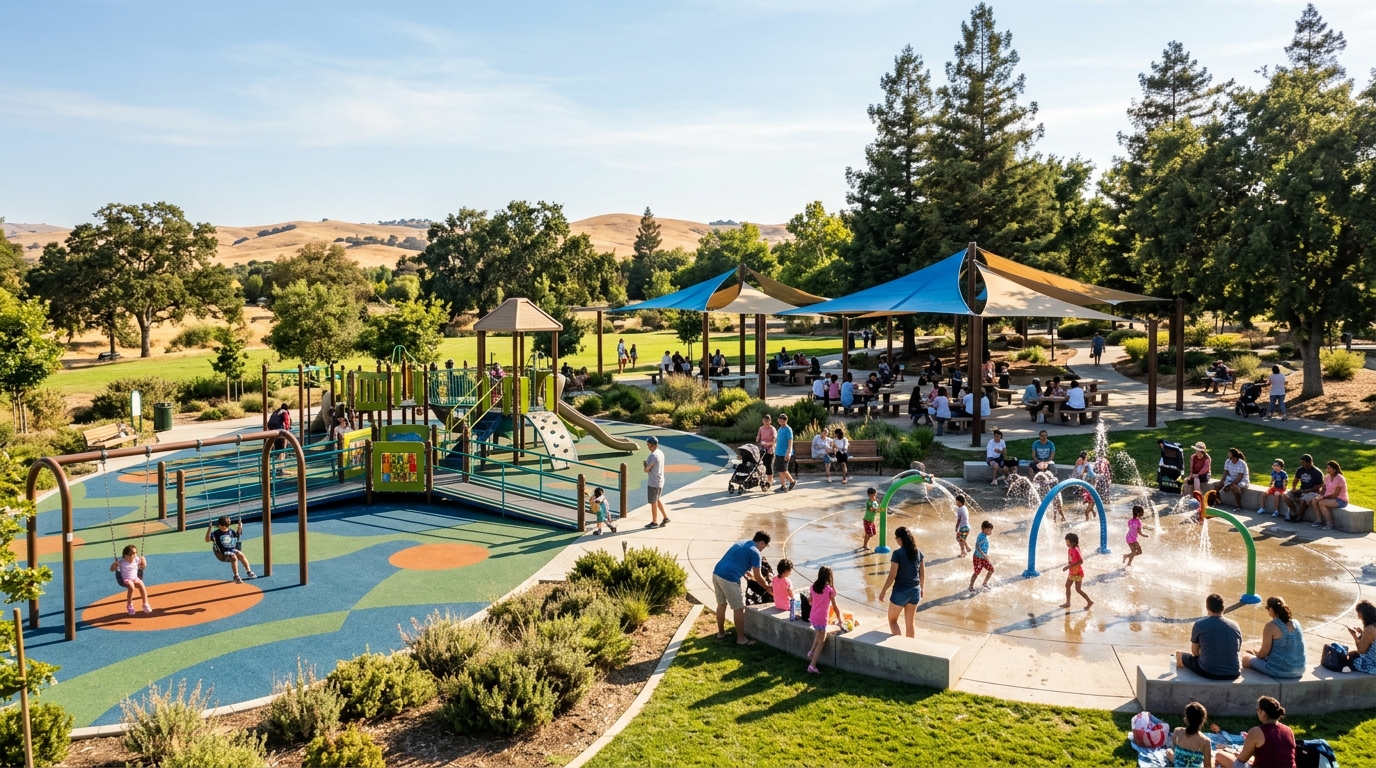 Conceptual playground and splash pad planned for De Colores Park in Vacaville