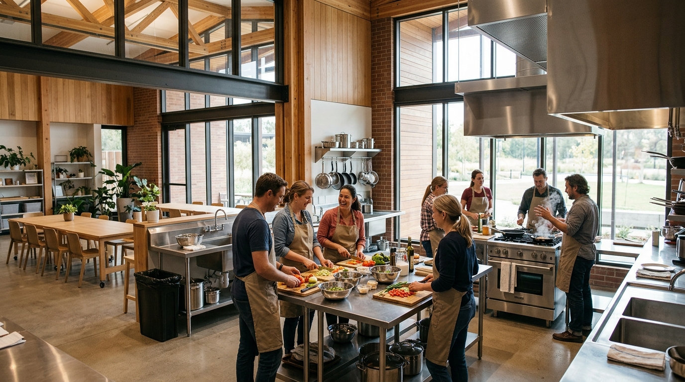 Conceptual teaching kitchen and community learning space proposed for Malaquias Montoya Center in Vacaville